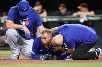 GRAPHIC: Blue Jays’ George Springer DROPS After Taking Ball to the Head